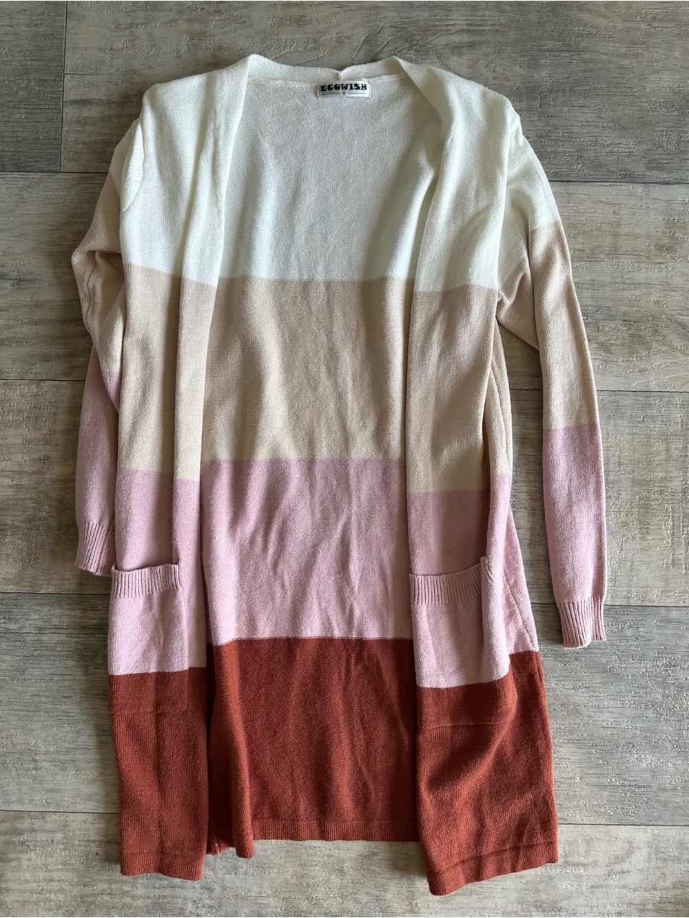 Ecowish Color Block Long Cardigan Pockets S